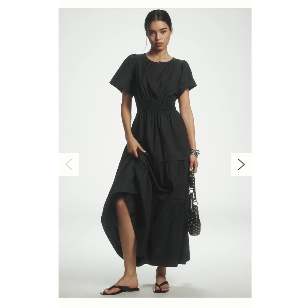 Anthropologie Maxi Dress Somerset Womens MP Smocked Black Pockets Cottagecore